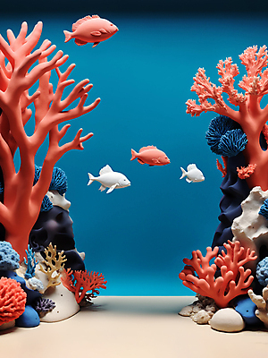 JPG 편집이미지 바다 그림자 어류 사람없음 바닷속 수중 산호 산호초 디지털합성 점토 편집소스 편집실사 AI컴퓨터그래픽 AI콘텐츠 수중동물 수중식물 자포동물 CG 파일형식