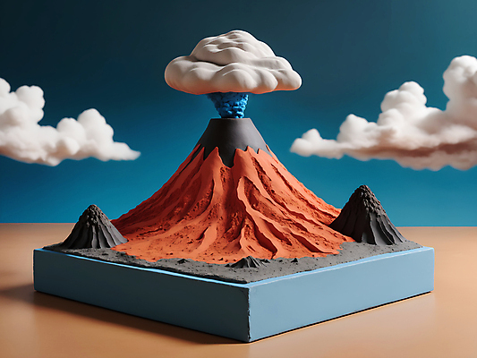 JPG 구름 편집이미지 사람없음 모형 미니어처 연기 디지털합성 화산 분출 점토 편집소스 편집실사 AI컴퓨터그래픽 AI콘텐츠 자연요소 산 CG 파일형식