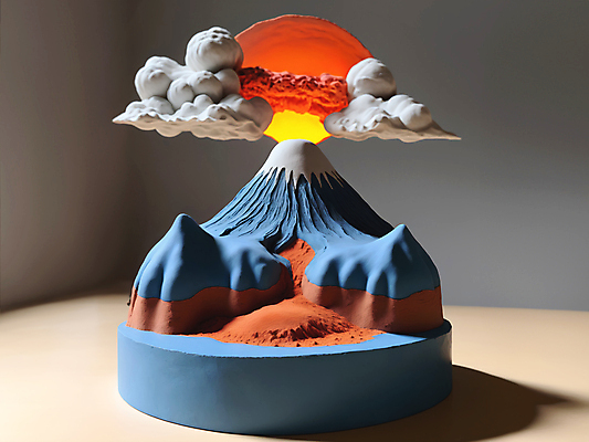 JPG 편집이미지 사람없음 모형 미니어처 연기 디지털합성 화산 분출 점토 편집소스 편집실사 AI컴퓨터그래픽 AI콘텐츠 산 CG 파일형식