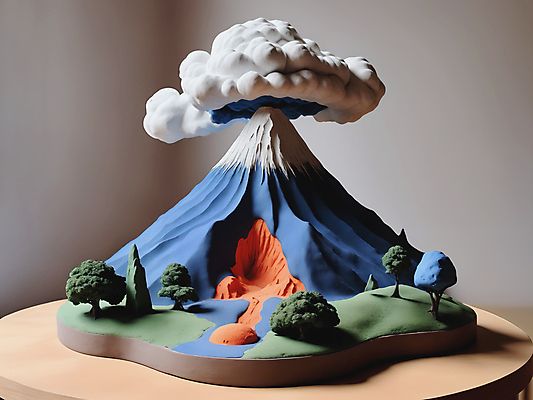 JPG 나무 편집이미지 사람없음 모형 미니어처 연기 디지털합성 화산 분출 점토 편집소스 편집실사 AI컴퓨터그래픽 AI콘텐츠 식물 산 CG 파일형식