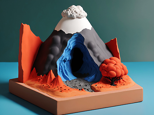 JPG 나무 편집이미지 사람없음 모형 미니어처 연기 디지털합성 화산 분출 점토 편집소스 편집실사 AI컴퓨터그래픽 AI콘텐츠 식물 산 CG 파일형식