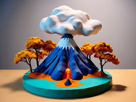 JPG 나무 편집이미지 그림자 사람없음 모형 미니어처 연기 디지털합성 화산 분출 점토 용암 편집소스 편집실사 AI컴퓨터그래픽 AI콘텐츠 식물 산 CG 파일형식