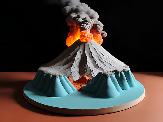 JPG 편집이미지 그림자 사람없음 모형 미니어처 연기 디지털합성 화산 분출 점토 편집소스 편집실사 AI컴퓨터그래픽 AI콘텐츠 산 CG 파일형식