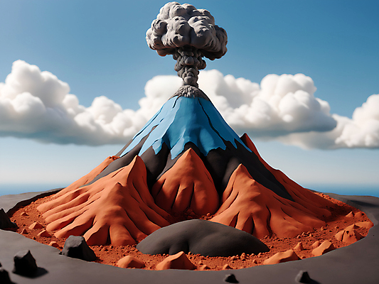 JPG 구름 편집이미지 하늘 사람없음 모형 미니어처 연기 디지털합성 화산 분출 점토 편집소스 편집실사 AI컴퓨터그래픽 AI콘텐츠 자연요소 산 CG 파일형식