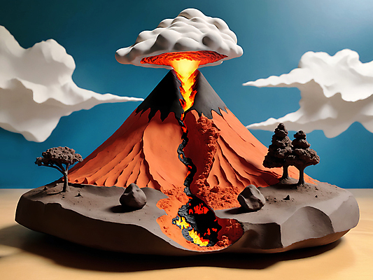 JPG 나무 구름 편집이미지 사람없음 모형 미니어처 연기 디지털합성 화산 분출 점토 용암 편집소스 편집실사 AI컴퓨터그래픽 AI콘텐츠 자연요소 식물 산 CG 파일형식