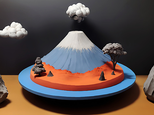 JPG 나무 편집이미지 그림자 사람없음 모형 미니어처 연기 디지털합성 화산 분출 점토 편집소스 편집실사 AI컴퓨터그래픽 AI콘텐츠 식물 산 CG 파일형식