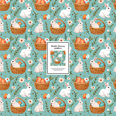 PSD 편집이미지 꽃 잎 패턴 사람없음 장식 바구니 패턴백그라운드 토끼 빈티지 부활절계란 민트색배경 아기자기 이미지편집 식물 백그라운드 컨셉 무늬 포유류 부활절 반려동물 계란 민트색 파일형식
