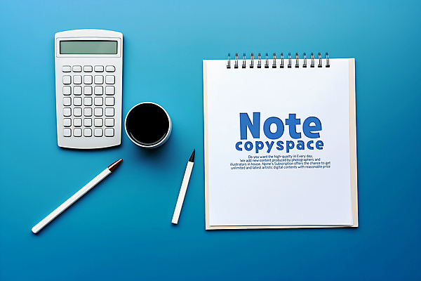 PSD 편집이미지 종이 사람없음 컵 펜 계산기 스프링노트 카피스페이스 이미지편집 식기 문구용품 필기구 공책 공백 장비 파일형식