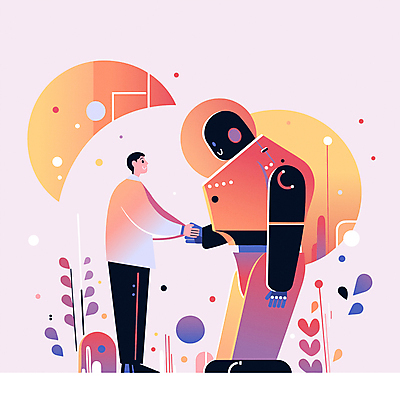 전신 라이프스타일 남자 행복 과학 일러스트 미래 악수 기술 정보기술 한명 성인 빨간색 친구 마주보기 과학기술 로봇 공학 성인남자한명만 AI_인공지능 국내일러스트 AI파일 1 교육 감정 컬러 컨셉 관계 모션 사람 손짓 생활 남자한명만 성인남자만 파일형식 벡터