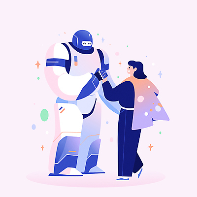 전신 라이프스타일 여자 행복 과학 일러스트 미래 악수 기술 정보기술 한명 성인 파란색 친구 마주보기 과학기술 로봇 공학 성인여자한명만 AI_인공지능 국내일러스트 AI파일 1 교육 감정 컬러 컨셉 관계 모션 사람 손짓 생활 여자한명만 성인여자만 파일형식 벡터