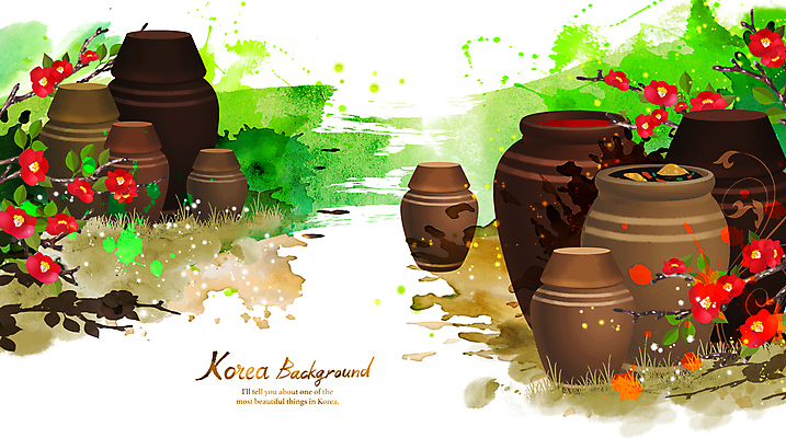 PSD 일러스트 한국 사람없음 갈색 항아리 된장 번짐 발효 동백 국내일러스트 꽃 아시아 컬러 도자기 양념 파일형식 효과