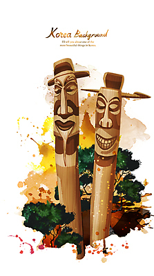 PSD 한국전통 일러스트 사람없음 갈색 소나무 번짐 장승 목장승 국내일러스트 나무 전통 컬러 한국 파일형식 효과