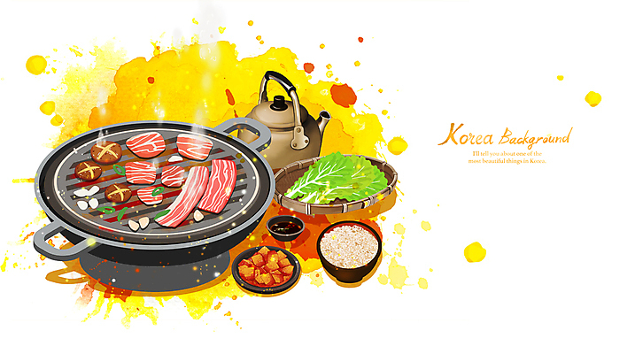 PSD 일러스트 밥 주전자 한국 사람없음 그릴 상추 상차림 깍두기 굽기 삼겹살 번짐 양은주전자 국내일러스트 아시아 음식 채소 주방용품 김치 돼지고기 구이 파일형식 효과