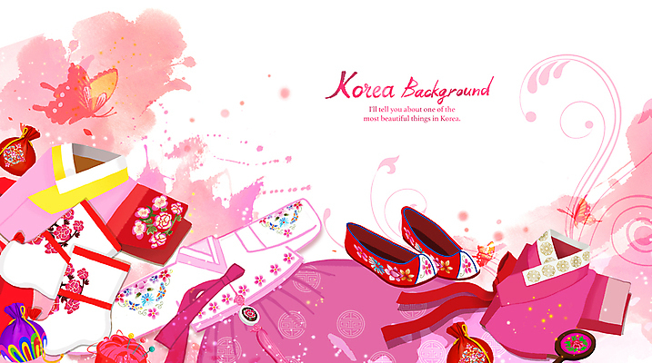 PSD 한국문화 한국전통 분홍색 일러스트 복주머니 사람없음 한복 저고리 번짐 꽃신 덧신 국내일러스트 동양문화 전통 컬러 신발 전통소품 한국 전통의상 파일형식 효과