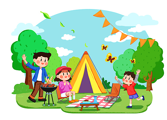 전신 PSD 나무 구름 여자 남자 어린이 나비 일러스트 가족 하늘 휴식 텐트 앉기 소년 성인 취미 세명 손들기 봄 만세 캠핑 캠핑장 돗자리 바베큐그릴 캠핑의자 국내일러스트 자연요소 식물 계절 곤충 컨셉 의자 관계 모션 레저 캠핑도구 사람 그릴 바비큐 파일형식