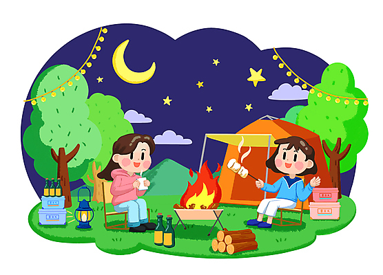 전신 PSD 나무 구름 여자 별 일러스트 하늘 휴식 텐트 들기 앉기 성인 취미 두명 컵 봄 캠핑 달 야간 모닥불 캠핑장 마시멜로우 성인여자만 캠핑의자 국내일러스트 자연요소 식물 식기 계절 컨셉 의자 모션 불 레저 디저트 캠핑도구 사람 여자만 성인만 파일형식