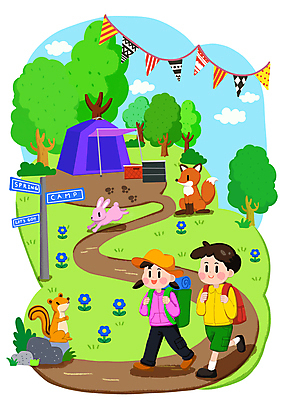 전신 PSD 나무 구름 여자 남자 길 일러스트 하늘 휴식 텐트 성인 취미 두명 걷기 봄 캠핑 토끼 캠핑장 다람쥐 여우 백팩 가랜드 성인만 국내일러스트 자연요소 식물 계절 컨셉 가방 포유류 모션 레저 캠핑도구 사람 반려동물 설치류 파티용품 파일형식