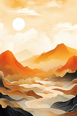 JPG 구름 백그라운드 일러스트 자연 하늘 추상 산 풍경 사람없음 태양 주황색 미니멀 국내일러스트 AI일러스트 AI콘텐츠 자연요소 컬러 무늬 생태계 파일형식