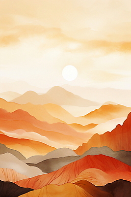 JPG 구름 백그라운드 일러스트 자연 하늘 추상 산 풍경 사람없음 태양 주황색 미니멀 국내일러스트 AI일러스트 AI콘텐츠 자연요소 컬러 무늬 생태계 파일형식