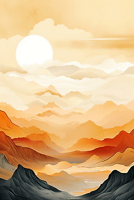 JPG 구름 백그라운드 일러스트 자연 하늘 추상 산 풍경 사람없음 태양 주황색 미니멀 국내일러스트 AI일러스트 AI콘텐츠 자연요소 컬러 무늬 생태계 파일형식