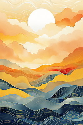 JPG 구름 백그라운드 일러스트 자연 하늘 추상 산 풍경 사람없음 태양 주황색 미니멀 국내일러스트 AI일러스트 AI콘텐츠 자연요소 컬러 무늬 생태계 파일형식