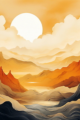 JPG 구름 백그라운드 일러스트 자연 하늘 추상 산 풍경 사람없음 태양 주황색 미니멀 국내일러스트 AI일러스트 AI콘텐츠 자연요소 컬러 무늬 생태계 파일형식