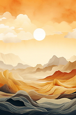 JPG 구름 백그라운드 일러스트 자연 하늘 추상 산 풍경 사람없음 태양 주황색 미니멀 국내일러스트 AI일러스트 AI콘텐츠 자연요소 컬러 무늬 생태계 파일형식