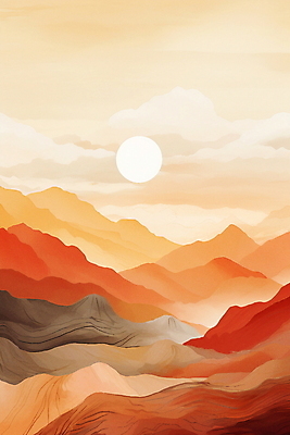 JPG 구름 백그라운드 일러스트 자연 하늘 추상 산 풍경 사람없음 태양 주황색 미니멀 국내일러스트 AI일러스트 AI콘텐츠 자연요소 컬러 무늬 생태계 파일형식