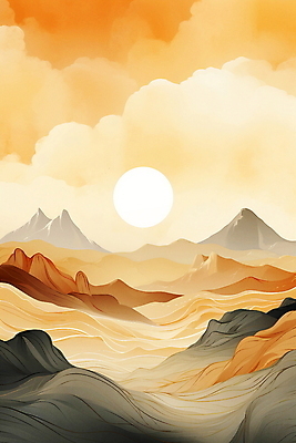 JPG 구름 백그라운드 일러스트 자연 하늘 추상 산 풍경 사람없음 태양 주황색 미니멀 국내일러스트 AI일러스트 AI콘텐츠 자연요소 컬러 무늬 생태계 파일형식