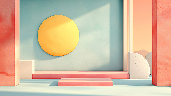 JPG 편집이미지 백그라운드 사람없음 장식 인테리어 공간 원형 디지털합성 모던 색채 파스텔톤 편집소스 미니멀 이미지편집 편집실사 AI컴퓨터그래픽 AI콘텐츠 도형 디자인 컬러 CG 파일형식