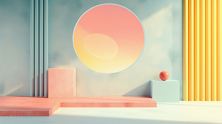 JPG 편집이미지 백그라운드 사람없음 장식 인테리어 공간 원형 디지털합성 모던 색채 파스텔톤 편집소스 미니멀 이미지편집 편집실사 AI컴퓨터그래픽 AI콘텐츠 도형 디자인 컬러 CG 파일형식