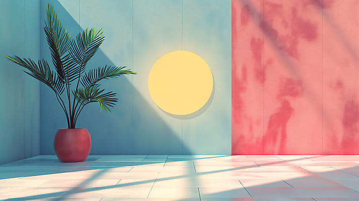 JPG 식물 편집이미지 화분 백그라운드 사람없음 장식 인테리어 공간 원형 디지털합성 모던 색채 파스텔톤 편집소스 미니멀 이미지편집 편집실사 AI컴퓨터그래픽 AI콘텐츠 도형 디자인 컬러 CG 파일형식