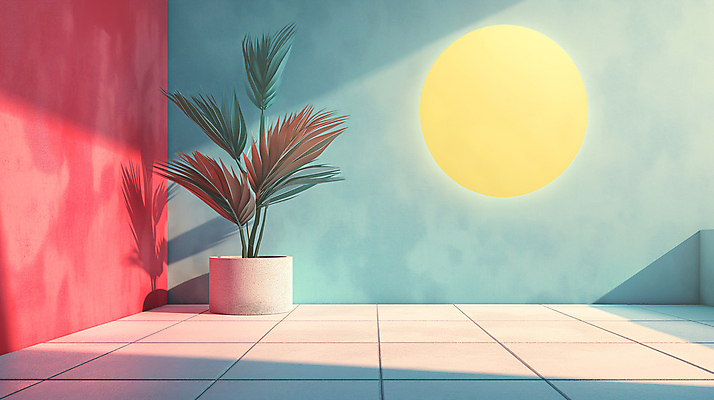 JPG 식물 편집이미지 화분 백그라운드 사람없음 장식 인테리어 공간 원형 디지털합성 모던 색채 파스텔톤 편집소스 미니멀 이미지편집 편집실사 AI컴퓨터그래픽 AI콘텐츠 도형 디자인 컬러 CG 파일형식