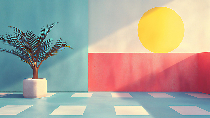 JPG 식물 편집이미지 화분 백그라운드 사람없음 장식 인테리어 공간 원형 디지털합성 모던 색채 파스텔톤 편집소스 미니멀 이미지편집 편집실사 AI컴퓨터그래픽 AI콘텐츠 도형 디자인 컬러 CG 파일형식