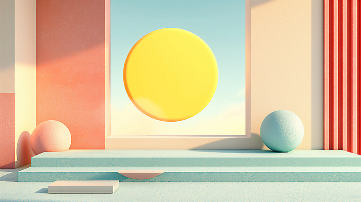 JPG 편집이미지 백그라운드 사람없음 장식 인테리어 공간 원형 디지털합성 모던 색채 파스텔톤 편집소스 미니멀 이미지편집 편집실사 AI컴퓨터그래픽 AI콘텐츠 도형 디자인 컬러 CG 파일형식