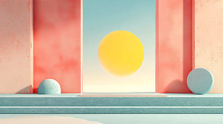 JPG 편집이미지 백그라운드 사람없음 장식 인테리어 공간 원형 디지털합성 모던 색채 파스텔톤 편집소스 미니멀 이미지편집 편집실사 AI컴퓨터그래픽 AI콘텐츠 도형 디자인 컬러 CG 파일형식