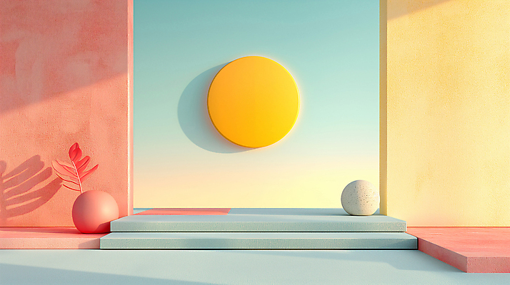 JPG 편집이미지 백그라운드 사람없음 장식 인테리어 공간 원형 디지털합성 모던 색채 파스텔톤 편집소스 미니멀 이미지편집 편집실사 AI컴퓨터그래픽 AI콘텐츠 도형 디자인 컬러 CG 파일형식