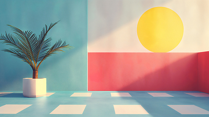 JPG 식물 편집이미지 화분 백그라운드 사람없음 장식 인테리어 공간 원형 디지털합성 모던 색채 파스텔톤 편집소스 미니멀 이미지편집 편집실사 AI컴퓨터그래픽 AI콘텐츠 도형 디자인 컬러 CG 파일형식