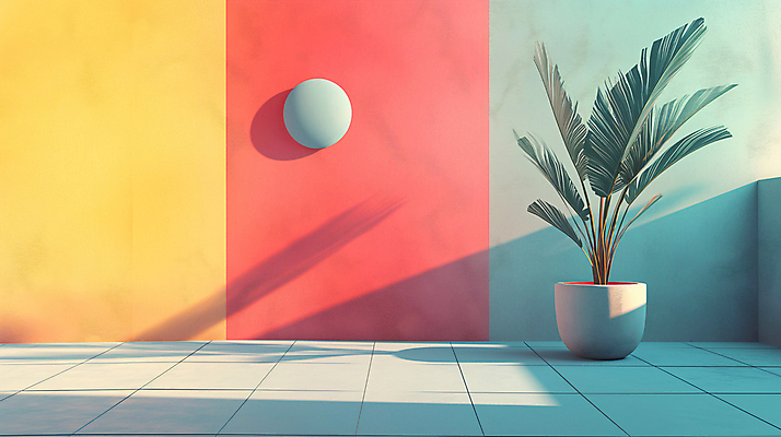 JPG 식물 편집이미지 화분 백그라운드 사람없음 장식 인테리어 공간 원형 디지털합성 모던 색채 파스텔톤 편집소스 미니멀 이미지편집 편집실사 AI컴퓨터그래픽 AI콘텐츠 도형 디자인 컬러 CG 파일형식