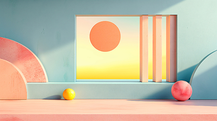 JPG 편집이미지 백그라운드 사람없음 장식 인테리어 공간 원형 디지털합성 모던 색채 파스텔톤 편집소스 미니멀 이미지편집 편집실사 AI컴퓨터그래픽 AI콘텐츠 도형 디자인 컬러 CG 파일형식