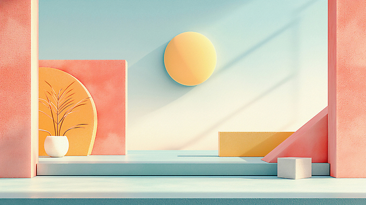 JPG 편집이미지 백그라운드 사람없음 장식 인테리어 공간 원형 디지털합성 모던 색채 파스텔톤 편집소스 미니멀 이미지편집 편집실사 AI컴퓨터그래픽 AI콘텐츠 도형 디자인 컬러 CG 파일형식