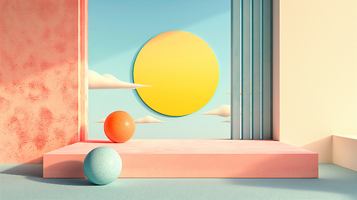 JPG 편집이미지 백그라운드 사람없음 장식 인테리어 공간 원형 디지털합성 모던 색채 파스텔톤 편집소스 미니멀 이미지편집 편집실사 AI컴퓨터그래픽 AI콘텐츠 도형 디자인 컬러 CG 파일형식