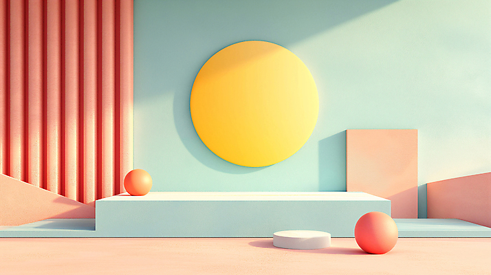 JPG 편집이미지 백그라운드 사람없음 장식 인테리어 공간 원형 디지털합성 모던 색채 파스텔톤 편집소스 미니멀 이미지편집 편집실사 AI컴퓨터그래픽 AI콘텐츠 도형 디자인 컬러 CG 파일형식