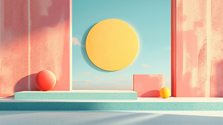 JPG 편집이미지 백그라운드 사람없음 장식 인테리어 공간 원형 디지털합성 모던 색채 파스텔톤 편집소스 미니멀 이미지편집 편집실사 AI컴퓨터그래픽 AI콘텐츠 도형 디자인 컬러 CG 파일형식