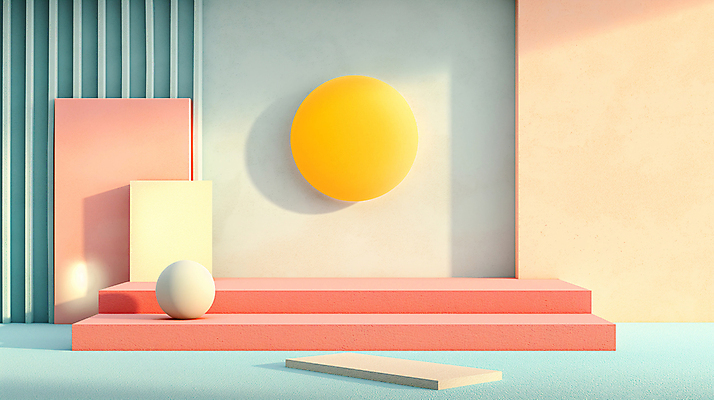 JPG 편집이미지 백그라운드 사람없음 장식 인테리어 공간 원형 디지털합성 모던 색채 파스텔톤 편집소스 미니멀 이미지편집 편집실사 AI컴퓨터그래픽 AI콘텐츠 도형 디자인 컬러 CG 파일형식