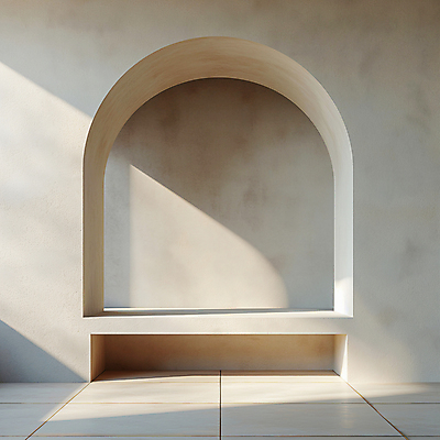 JPG 편집이미지 디자인 건축 벽 백그라운드 실내 그림자 사람없음 햇빛 공간 분위기 디지털합성 모던 아치 질감 편집소스 미니멀 비어있는 편집실사 AI포토 AI콘텐츠 컨셉 내부 태양 CG 파일형식