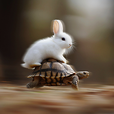 JPG 동물 편집이미지 백그라운드 이동 상상 동화 사람없음 토끼 도움 거북이 디지털합성 속도 자라 편집소스 편집실사 AI포토 AI콘텐츠 컨셉 포유류 파충류 반려동물 CG 파일형식