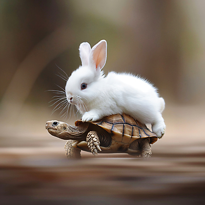 JPG 동물 편집이미지 백그라운드 이동 상상 동화 사람없음 토끼 도움 거북이 디지털합성 속도 자라 편집소스 편집실사 AI포토 AI콘텐츠 컨셉 포유류 파충류 반려동물 CG 파일형식