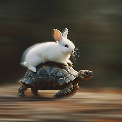 JPG 동물 편집이미지 백그라운드 이동 상상 동화 사람없음 토끼 도움 거북이 디지털합성 속도 자라 편집소스 편집실사 AI포토 AI콘텐츠 컨셉 포유류 파충류 반려동물 CG 파일형식