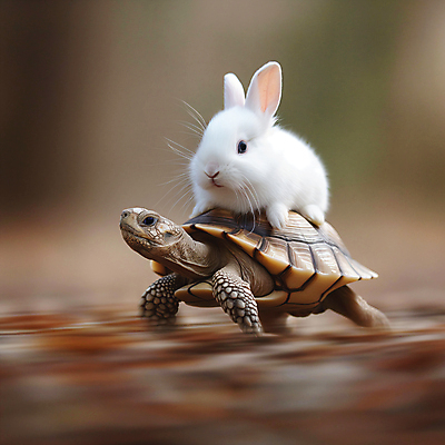 JPG 동물 편집이미지 백그라운드 이동 상상 동화 사람없음 토끼 도움 거북이 디지털합성 속도 자라 편집소스 편집실사 AI포토 AI콘텐츠 컨셉 포유류 파충류 반려동물 CG 파일형식